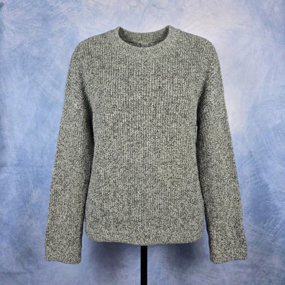 Lou & Grey Womens Medium Green Marled Knit Crew Neck Cotton Blend Sweater